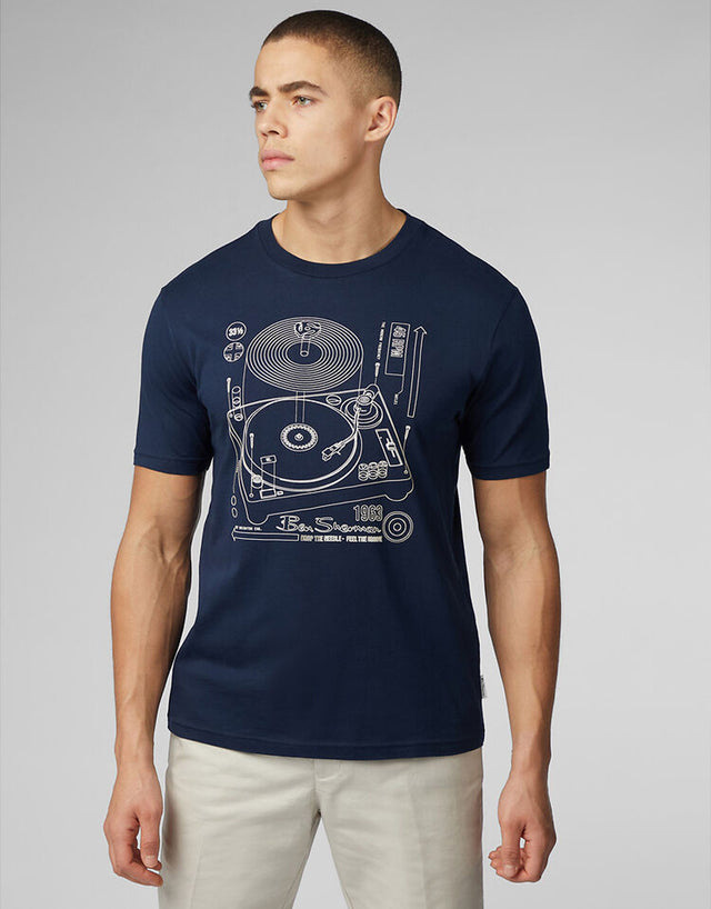 Ben Sherman Linear Record Player Dark Navy T-Shirt