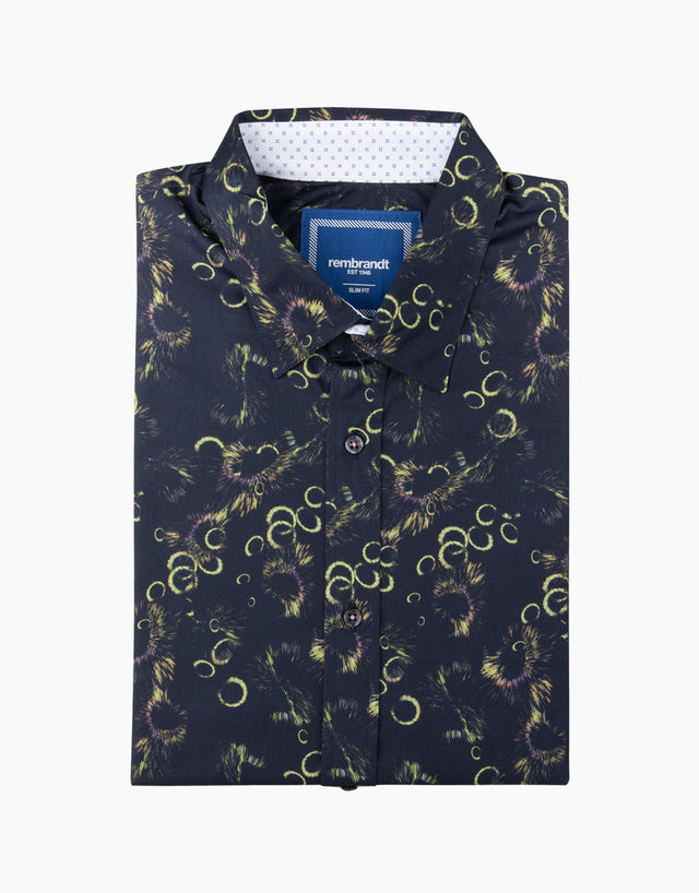 Waihi Navy Fireworks Print Short Sleeve Shirt