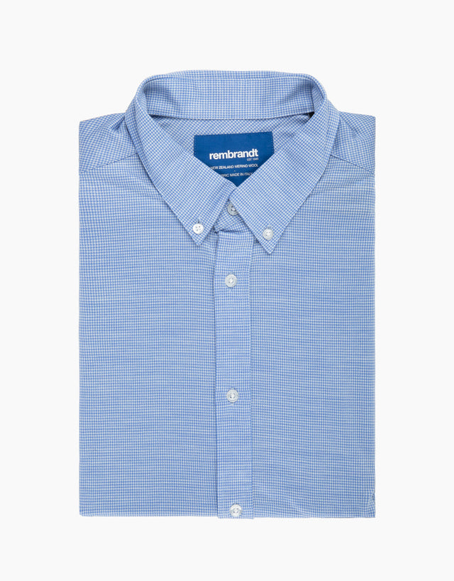 Ohope Light Blue Houndstooth Merino Wool Shirt