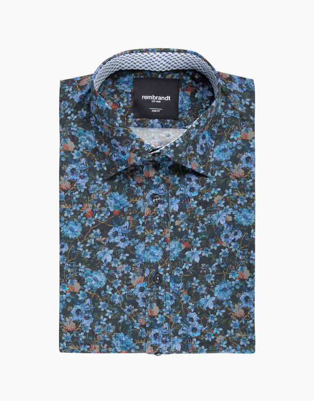 Barbican Blue Floral Print Shirt