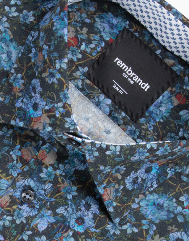 Barbican Blue Floral Print Shirt