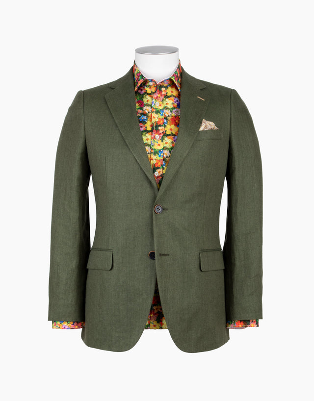 Hawker Green Herringbone Linen Blazer