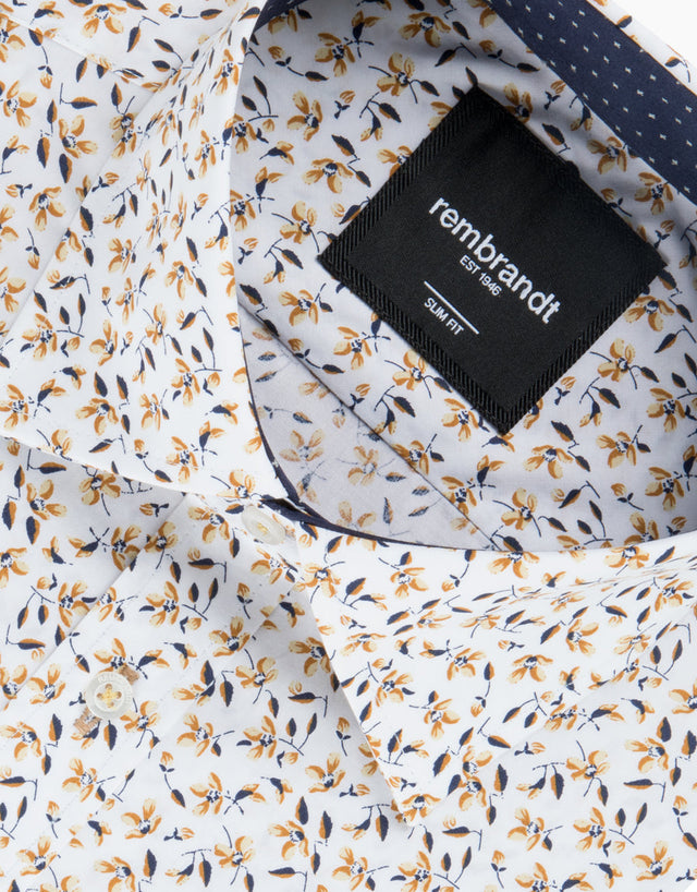 Barbican White & Brown Floral Shirt