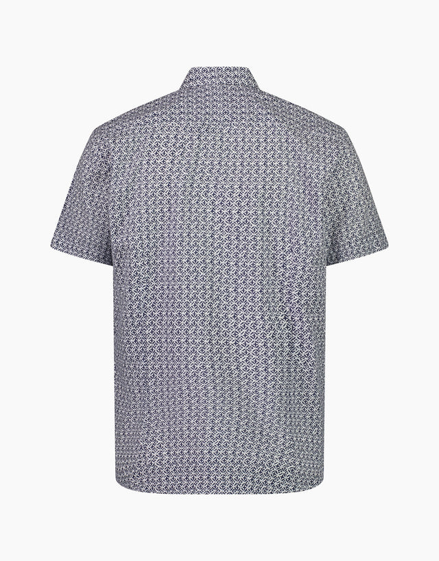 Waihi Navy Printed Short Sleeve Shirt