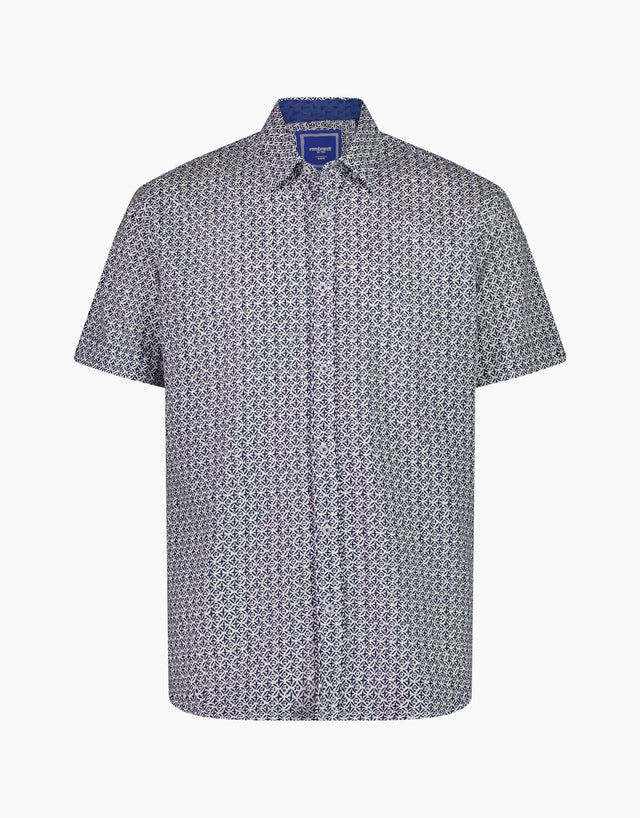 Waihi Navy Printed Short Sleeve Shirt