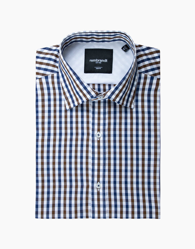 London Brown Navy & White Check Shirt