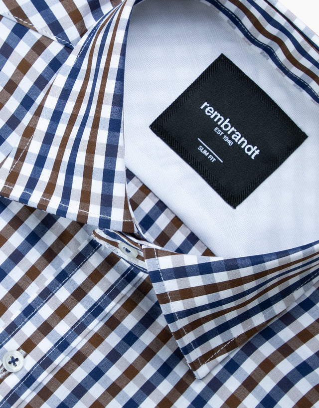 London Brown Navy & White Check Shirt