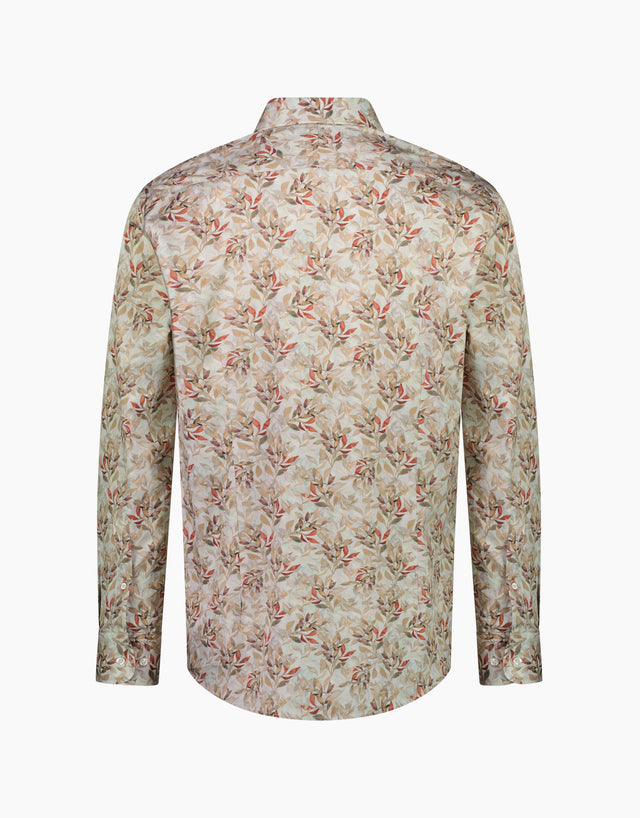 Barbican Beige & Red Leaf Print Shirt