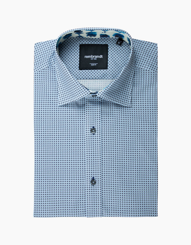 Barbican Navy & Blue Geo Print Shirt