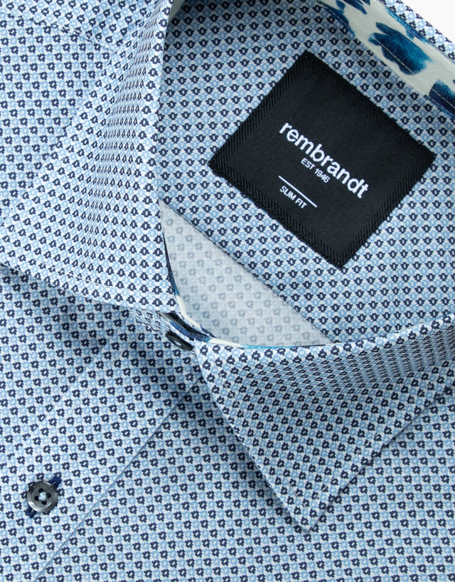 Barbican Navy & Blue Geo Print Shirt