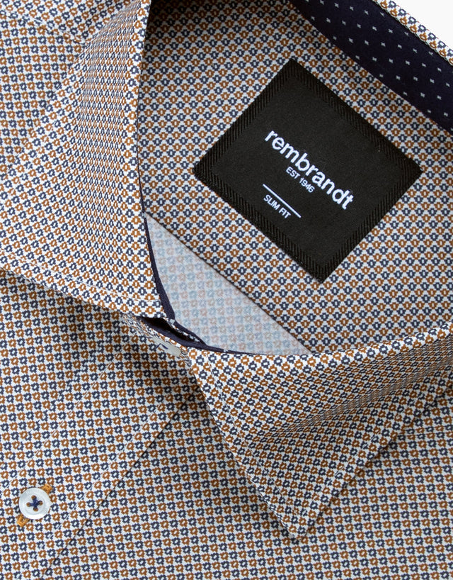 Barbican Gold & Navy Geo Print Shirt