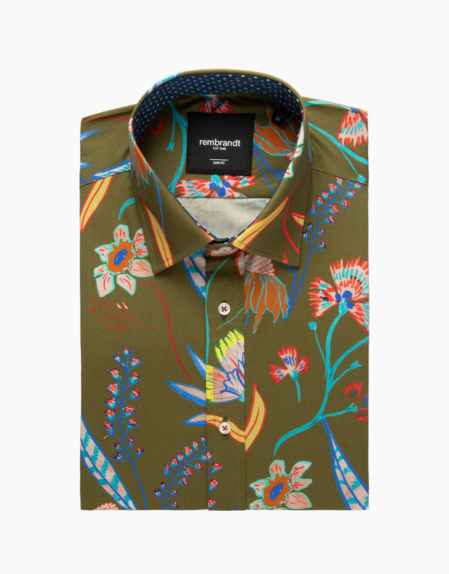 Barbican Green Floral Print Shirt