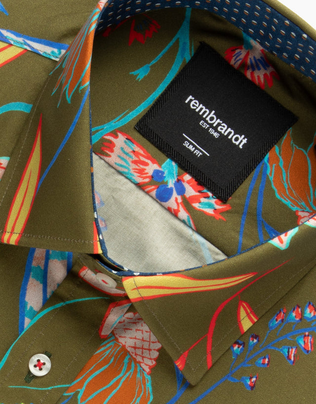 Barbican Green Floral Print Shirt