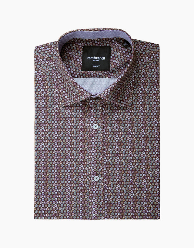 Barbican Maroon Candy Print Shirt