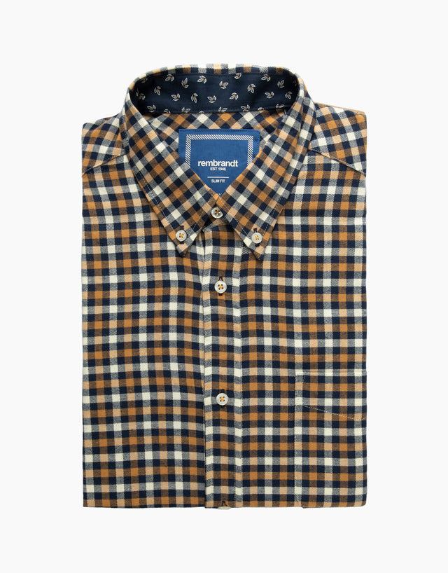 Ohope Blue & Camel Check Flannel Shirt