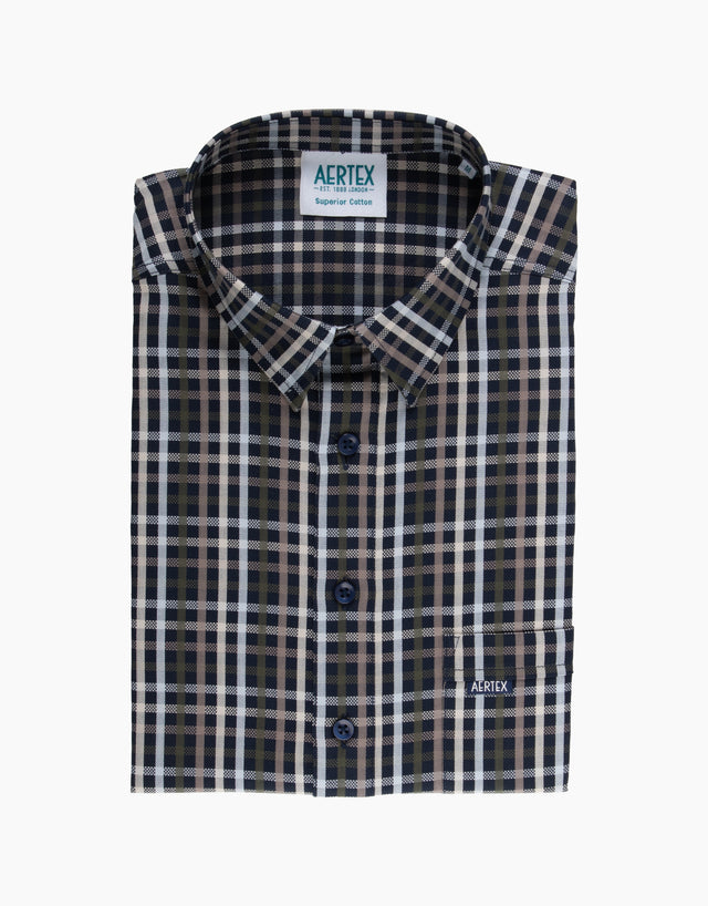 Aertex Taunton Navy Check Short Sleeve Polo Shirt