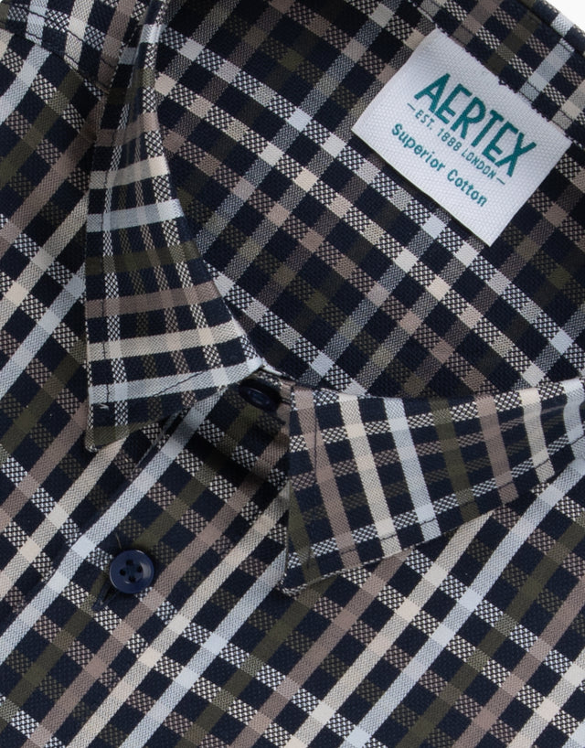 Aertex Taunton Navy Check Short Sleeve Polo Shirt