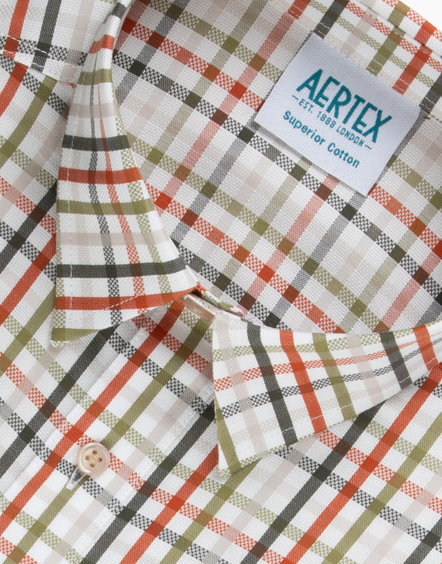 Aertex Taunton Olive Check Short Sleeve Polo Shirt