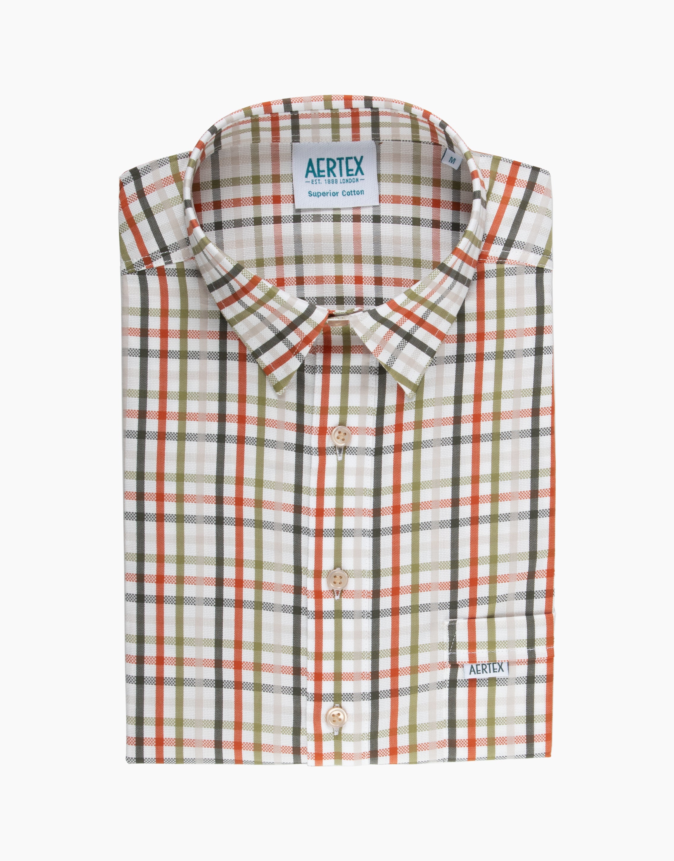 Aertex Taunton Olive Check Short Sleeve Polo Shirt