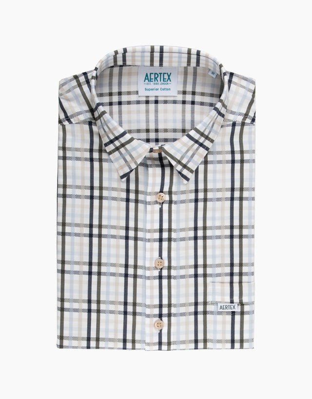 Aertex Taunton White Check Short Sleeve Polo Shirt