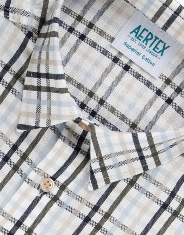 Aertex Taunton White Check Short Sleeve Polo Shirt