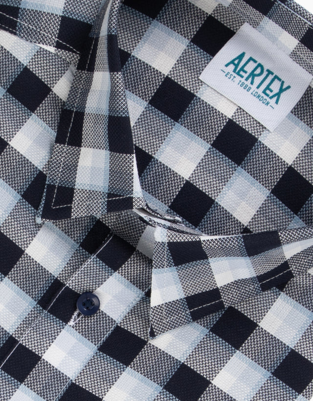 Aertex Taunton Navy Shadow Check Short Sleeve Polo Shirt