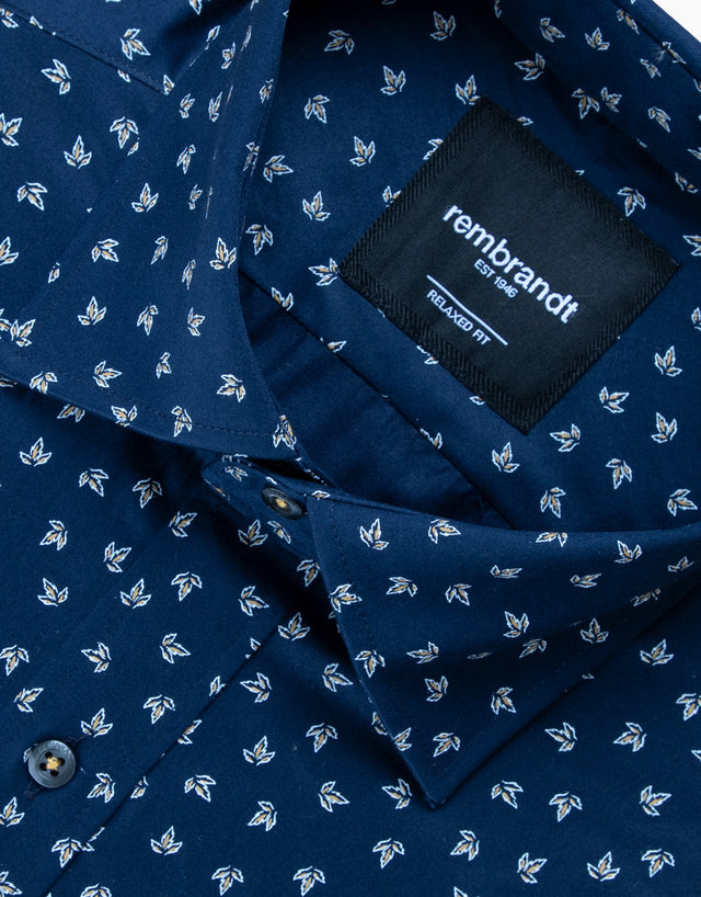 Sinatra Navy & Yellow Autumn Leaves Print Shirt