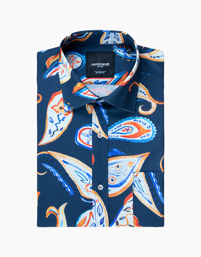 Sinatra Navy & Orange Paisley Shirt