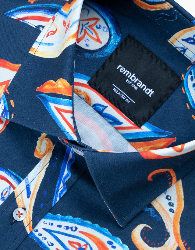 Sinatra Navy & Orange Paisley Shirt