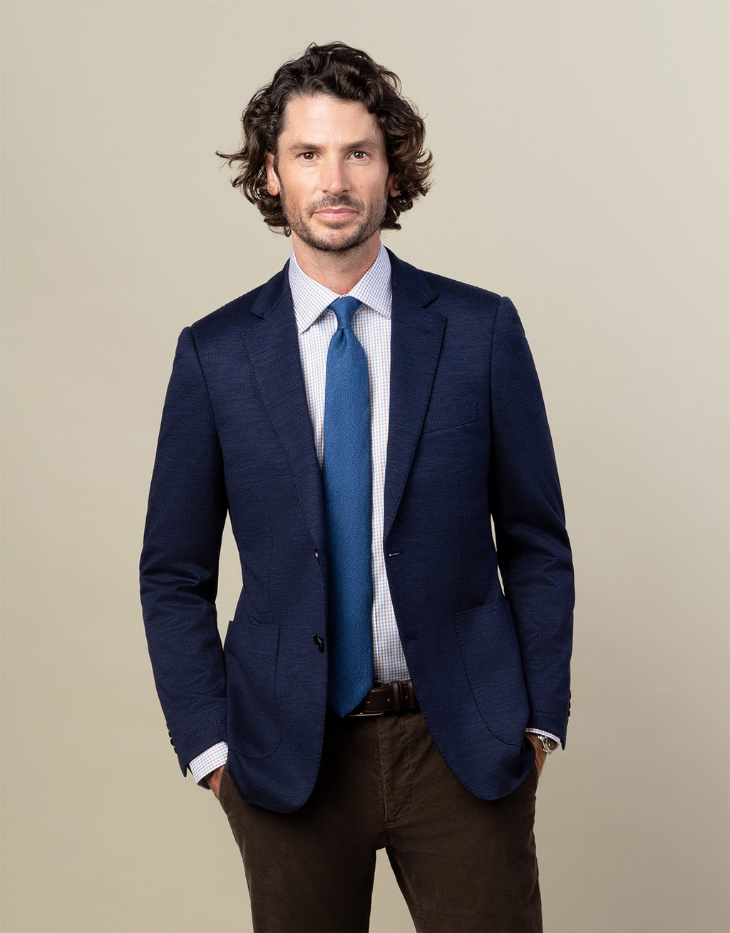 Pearse Navy Hopsack Knit Blazer