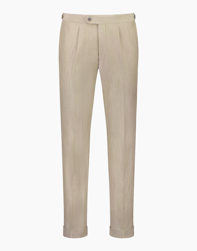 Evans Bone Linen-Wool Blend Twill Trouser