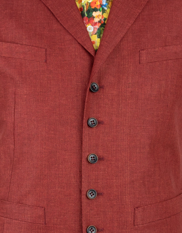 Shelby Blood Orange Herringbone Linen Waistcoat
