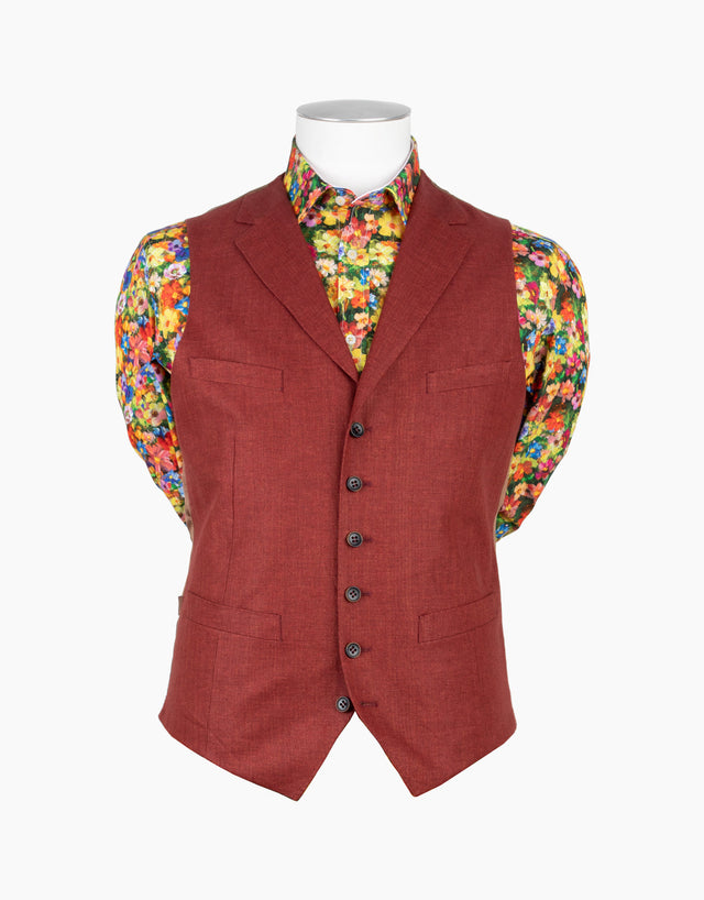Shelby Blood Orange Herringbone Linen Waistcoat