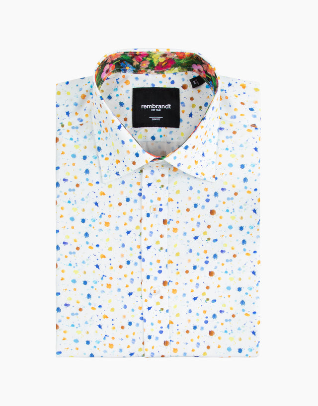 Barbican Orange & Blue Splatter Print Shirt