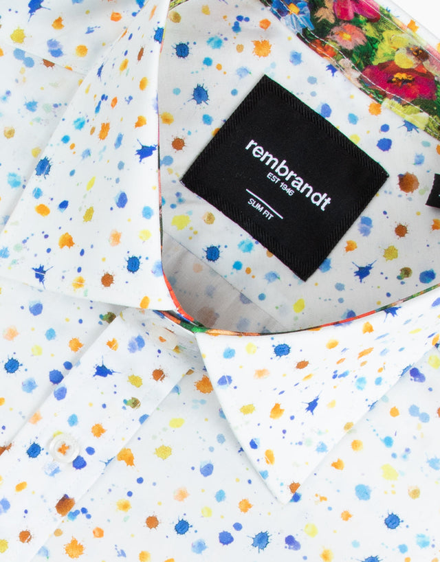 Barbican Orange & Blue Splatter Print Shirt