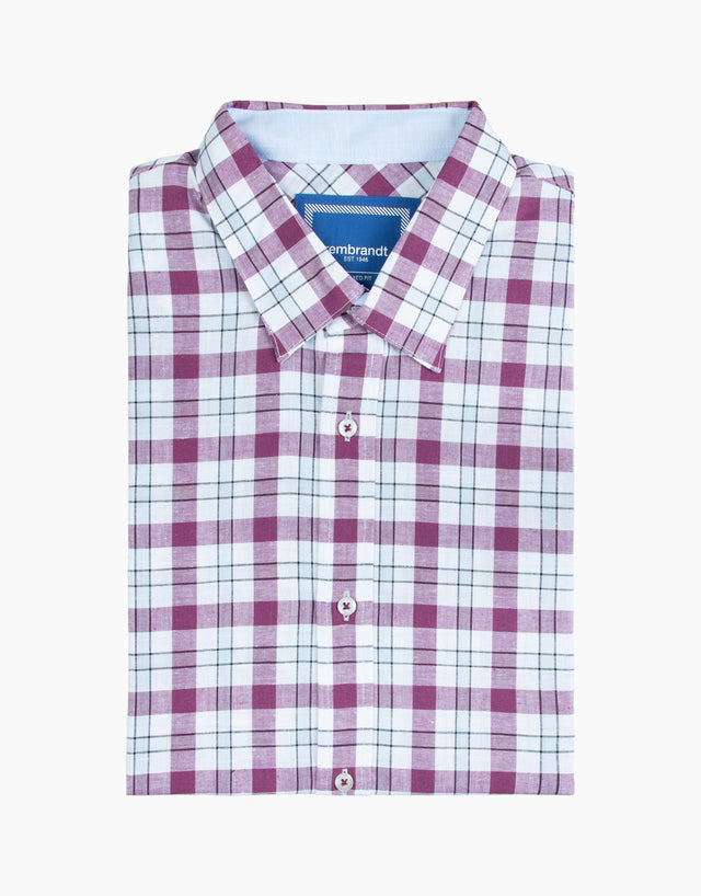 Raglan Burgundy Check Short Sleeve Shirt