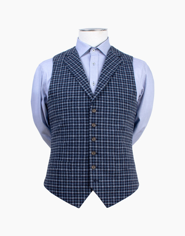 Shelby Blue Guncheck Waistcoat