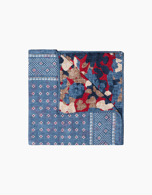 Blue, Pink & Brown, Floral & Abstract Pocket Square