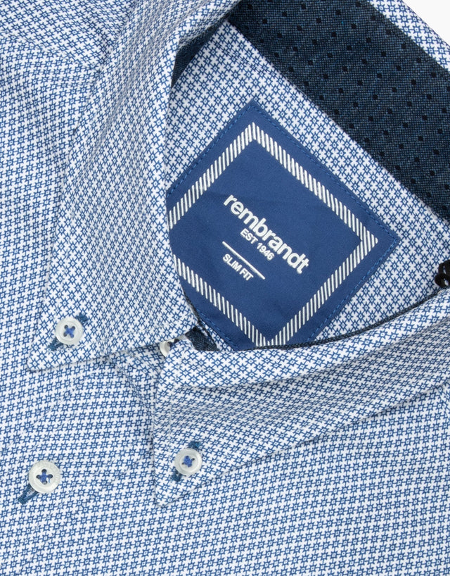 Ohope Blue & White Knitted Geometric Shirt