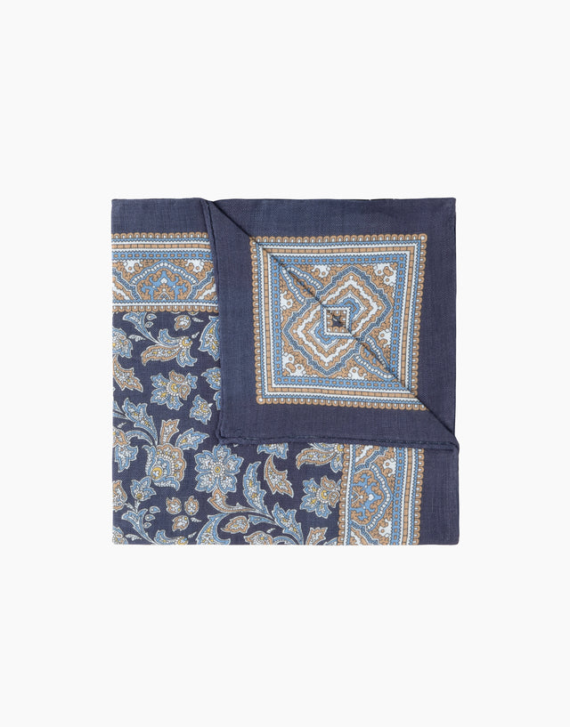 Navy & Brown Floral Paisely Pocket Square