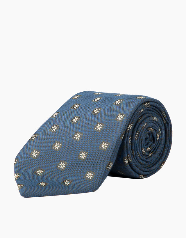 Blue & Green Star Cotton Silk Tie