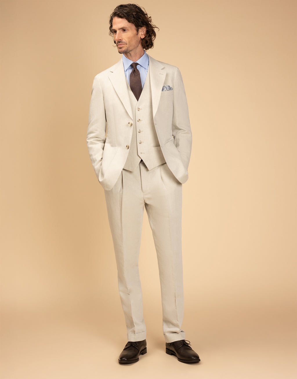 Churchill Beige Linen-Cotton Waistcoat