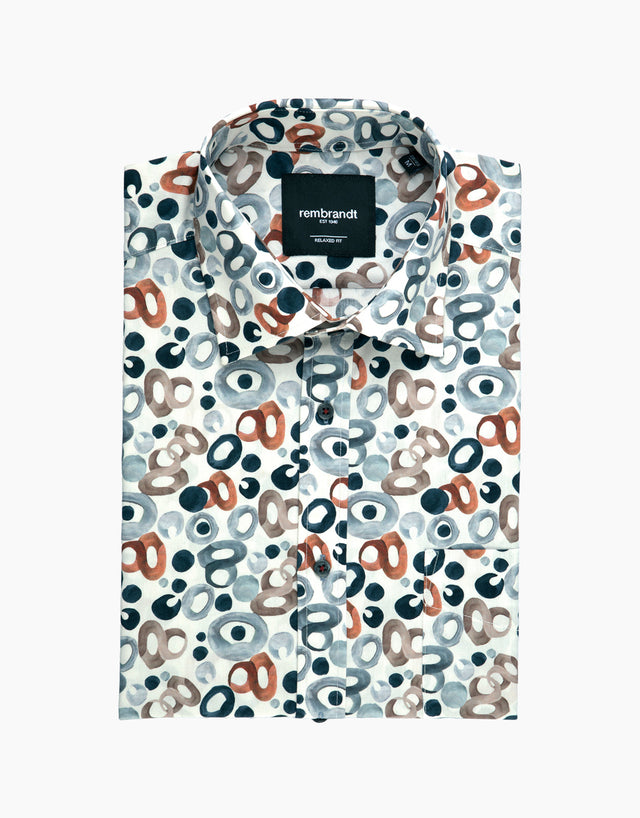 Sinatra White Blue and Rust Geometric Shirt