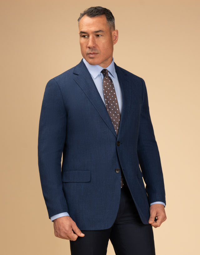 Hawker Blue Wool Linen Textured Blazer