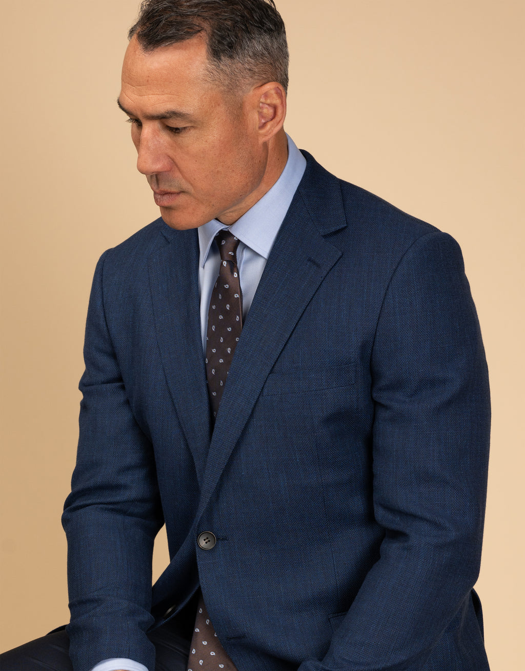 Hawker Blue Wool Linen Textured Blazer