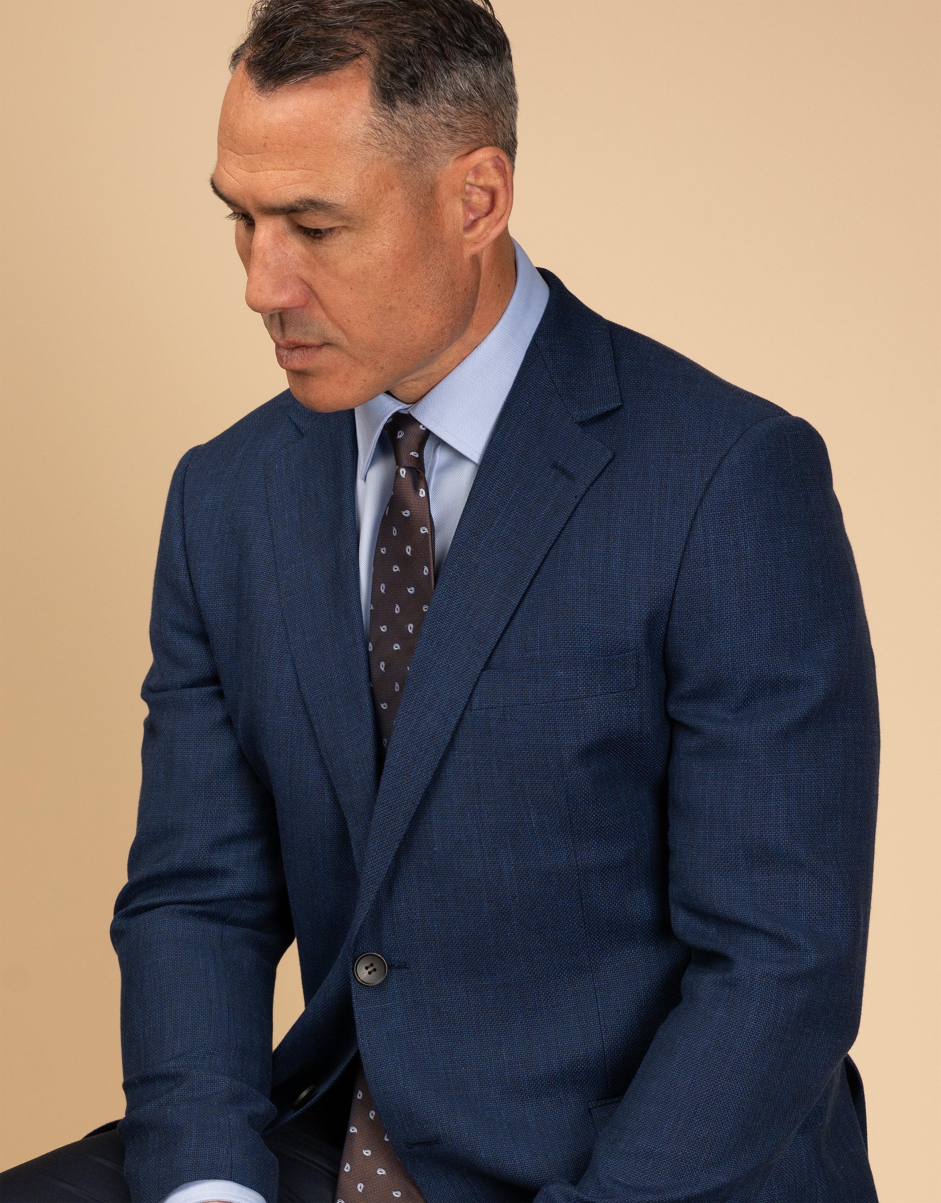Hawker Blue Wool Linen Textured Blazer