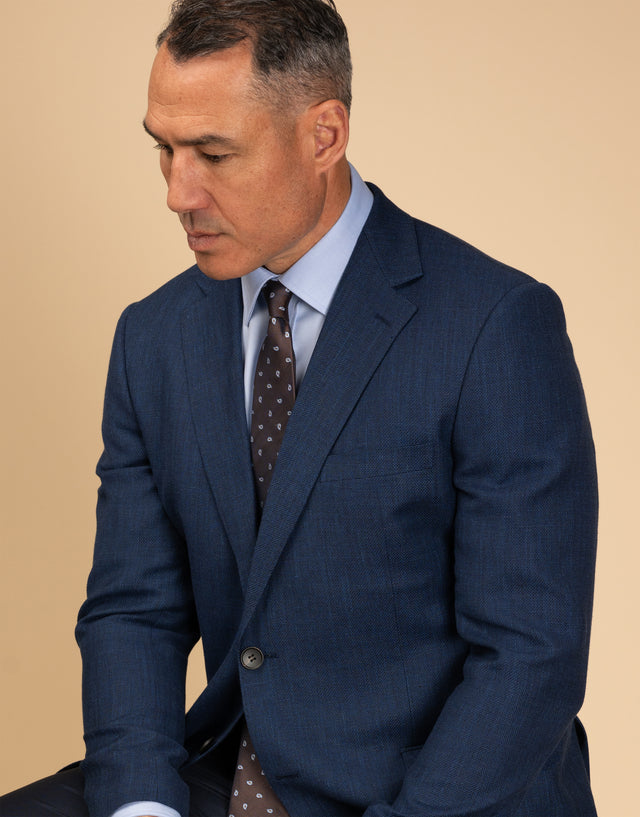 Hawker Blue Wool Linen Textured Blazer