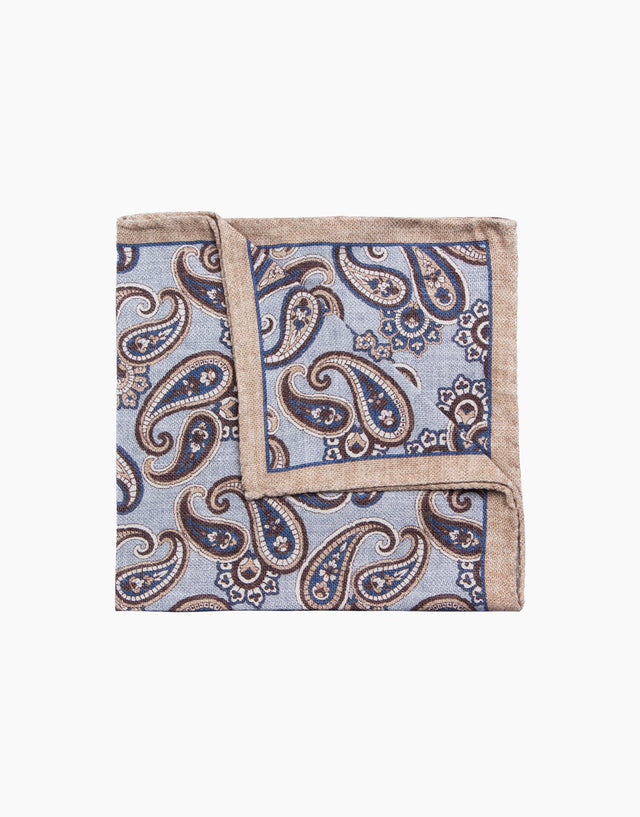 Glacier Grey & Beige Paisley Reversible Pocket Square