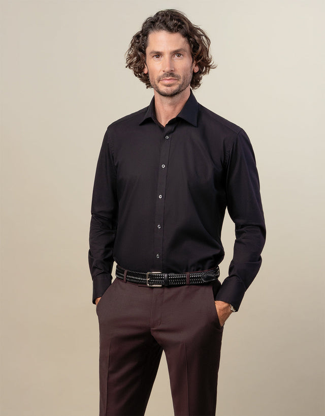 London Black Plain Poplin Shirt