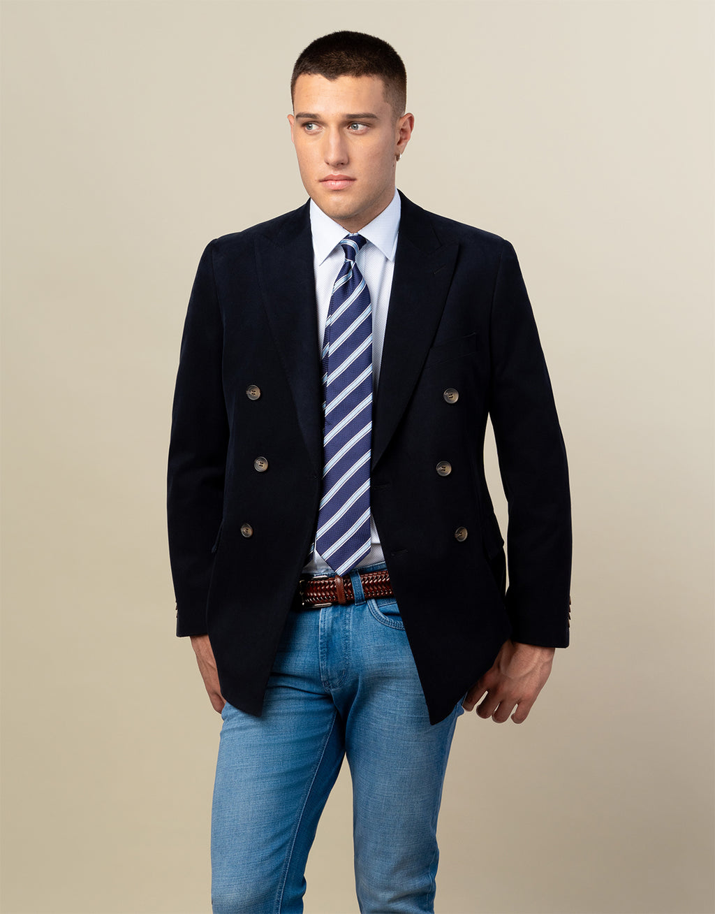 Whetu Navy Brushed Cotton Blazer